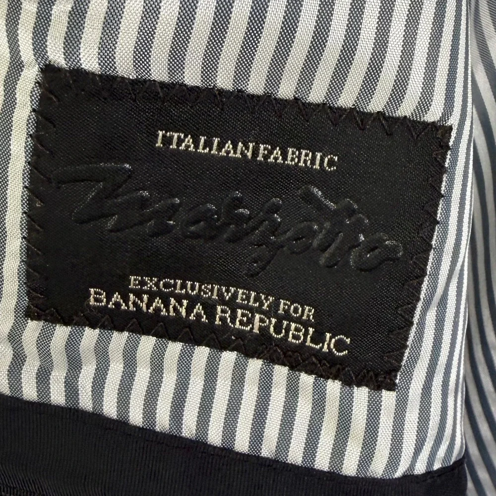 Banana Republic Marzotto Italian Wool Suit Men 44R 35x31 Grey Windowpane Check